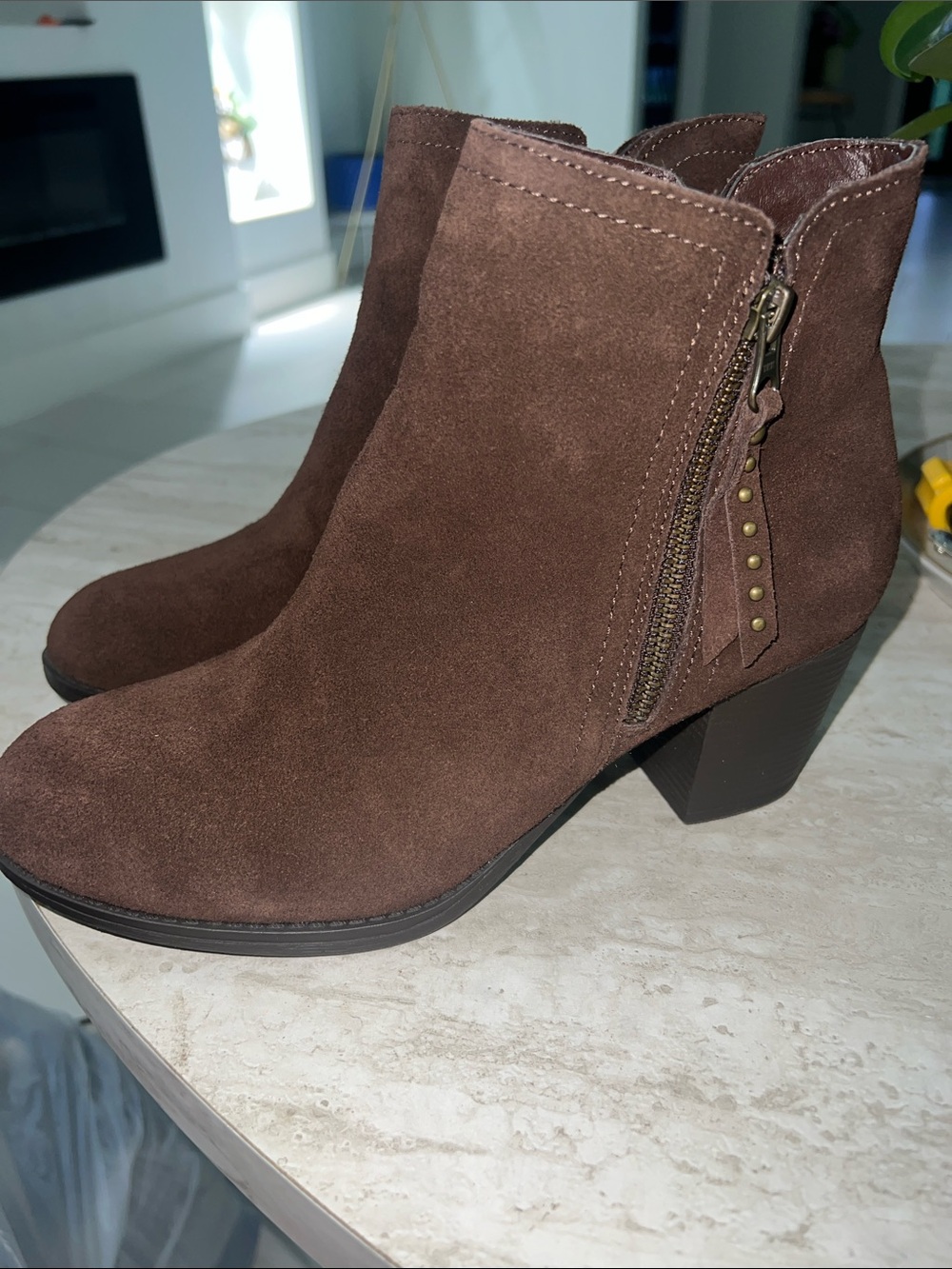 Skechers Chocolate Brown Suede Block Heel Ankle Boots - Picture 3 of 5